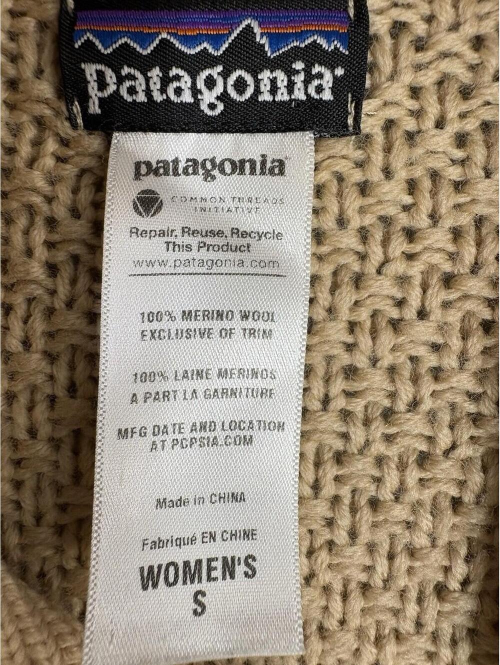 Patagonia Merino Wool Cardigan Sweater Coat Shawl Collar Button Womens S Beige - Picture 5 of 9